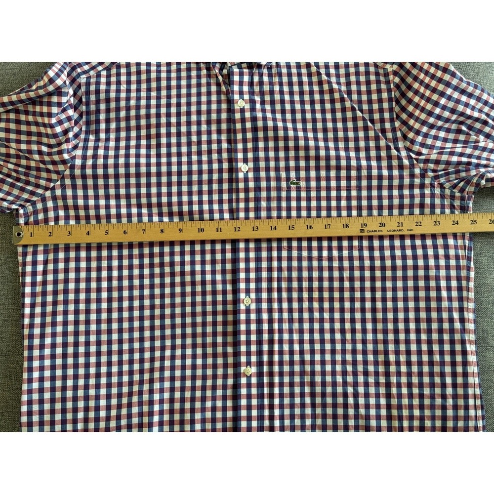 Lacoste Mens Modern Fit Gingham Check Button Down Shirt Red Navy White Size 44 - Picture 6 of 7